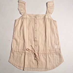 Vintage Y2K Baby Pink Linen & Cotton Embroidered Sleeveless Frilly Button Top! S